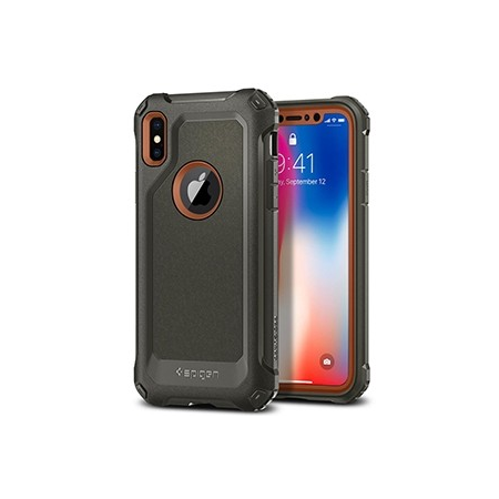 Spigen Pro Guard Case w/ Tempered Glass for Apple iPhone X - Army Green