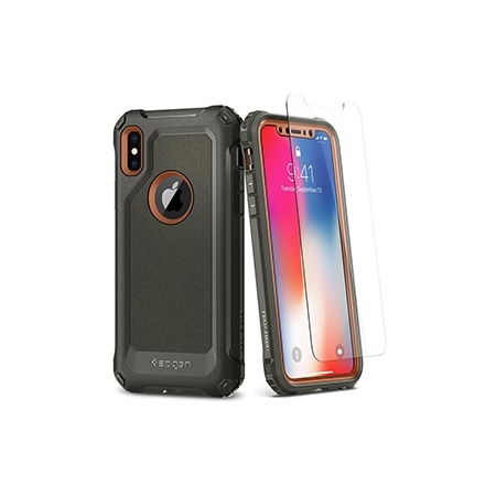 Spigen Pro Guard Case w/ Tempered Glass for Apple iPhone X - Army Green