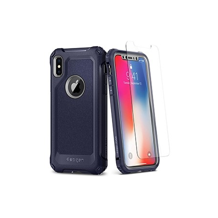 Spigen Pro Guard Case w/ Tempered Glass for Apple iPhone X - Midnight Blue