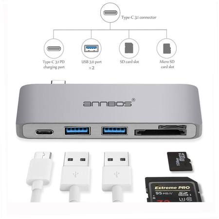 Cổng Chia USB-C Hub AnnBos 5-In-1 Type C Card Reader & HUB (Grey)