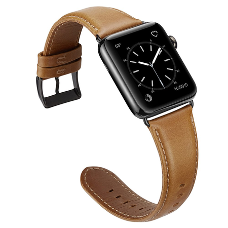 Dây da OUHENG cho đồng hồ Apple Watch Band 42mm 44mm Sport and Edition, Light Brown Band