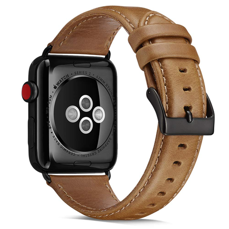 Dây da OUHENG cho đồng hồ Apple Watch Band 42mm 44mm Sport and Edition, Light Brown Band