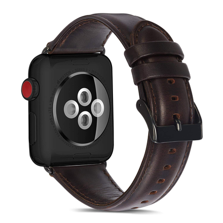 Dây da OUHENG cho đồng hồ Apple Watch Band 42mm 44mm, Brownish Black Band with Black Adapter