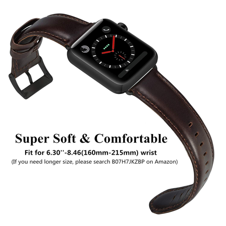 Dây da OUHENG cho đồng hồ Apple Watch Band 42mm 44mm, Brownish Black Band with Black Adapter