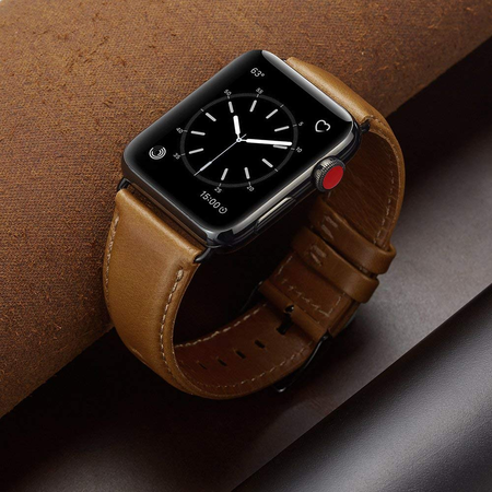 Dây da OUHENG cho đồng hồ Apple Watch Band 42mm 44mm Sport and Edition, Light Brown Band