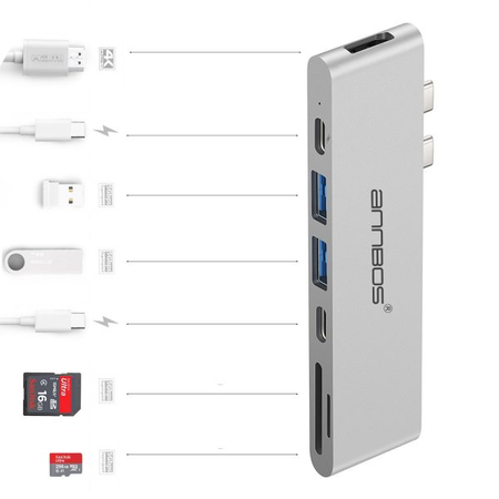 USB-C Hub AnnBos 7-in-1 Type C Hub A028KH7 (Silver)