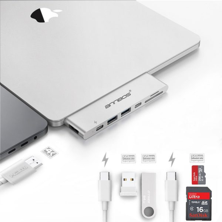 USB-C Hub AnnBos 7-in-1 Type C Hub A028KH7 (Silver)