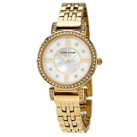 Anne Klein White Mother of Pearl Crystal Dial Ladies Watch Set ANK/3400WTST