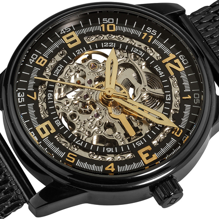 Akribos XXIV Akribos Automatic Skeleton Dial Black Ion-plated Stainless Steel Mesh Men's Watch AK446BK