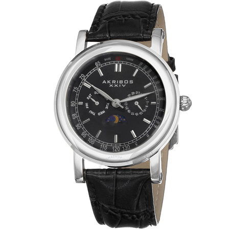 Akribos XXIV Akribos Black Dial Stainless Steel Black Leather Men's Watch AK632SSB