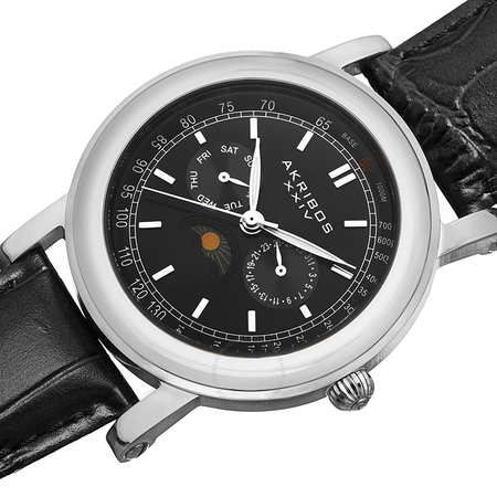 Akribos XXIV Akribos Black Dial Stainless Steel Black Leather Men's Watch AK632SSB