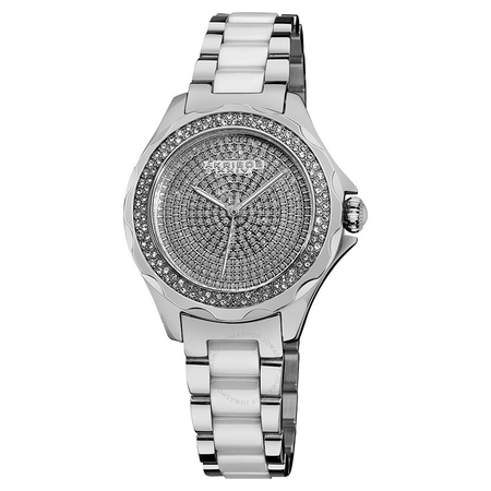 Akribos XXIV Akribos Diamond Silver-Tone Steel and White Ceramic Ladies Watch AK534SS