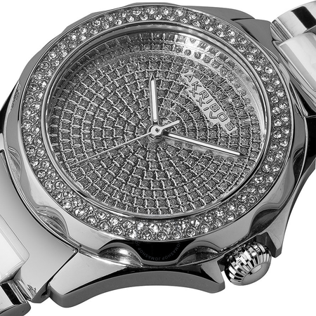 Akribos XXIV Akribos Diamond Silver-Tone Steel and White Ceramic Ladies Watch AK534SS