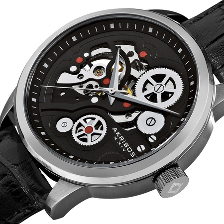 Akribos XXIV Akribos Manual Wind Skeleton Dial Black Leather Men's Watch AK538BK