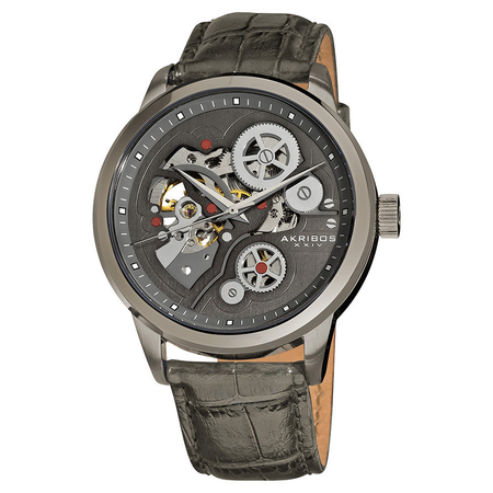 Akribos XXIV Akribos Manual Wind Skeleton Dial Grey Leather Men's Watch AK538GY