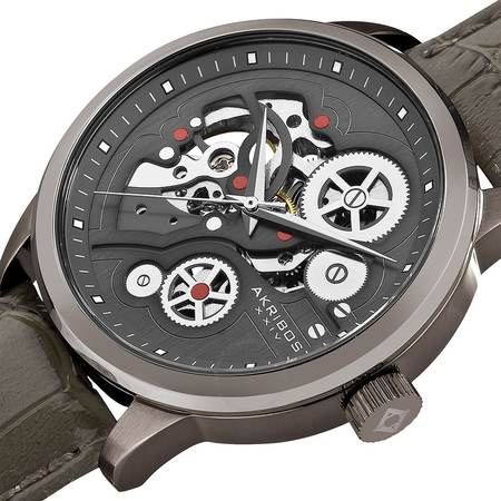 Akribos XXIV Akribos Manual Wind Skeleton Dial Grey Leather Men's Watch AK538GY