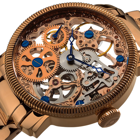 Akribos XXIV Akribos Manual Wind Skeleton Dial Rose Gold-Tone Stainless Steel Men's Watch AK525RG