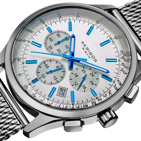 Akribos XXIV Akribos White Dial Chronograph Stainless Steel Mesh Men's Watch AK625SS