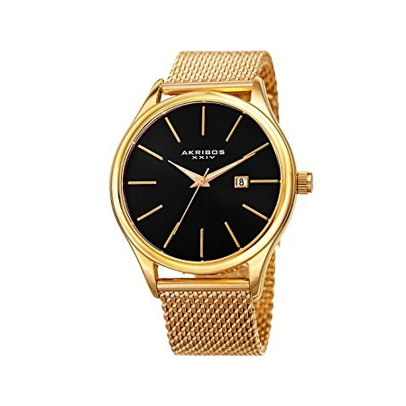 Akribos XXIV Black Dial Gold-Tone Mesh Men's Watch AK959YGB
