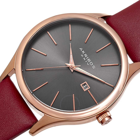 Akribos XXIV Dark Grey Sunray Dial Red Leather Men's Watch AK618RGR