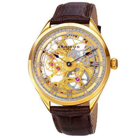 Akribos XXIV Gold Tone Skeleton Dial Men's Watch AK802YG