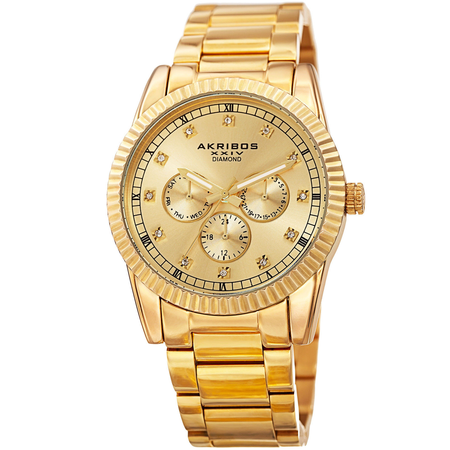 Akribos XXIV Gold-Plated Stainless Steel Diamond Men's Watch AK958YG