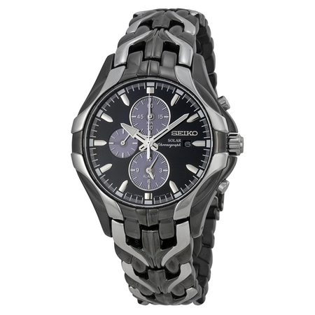 Seiko Solar Chronograph Black Dial Stainless Steel Men's Watch SSC139