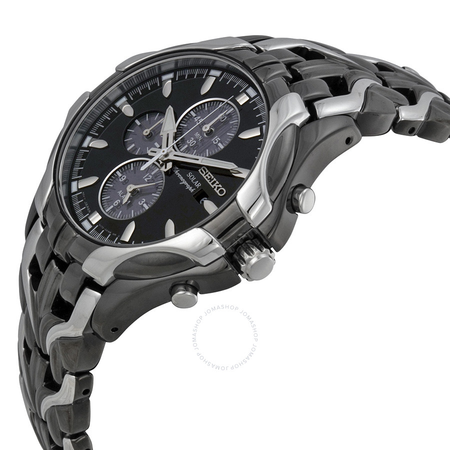 Seiko Solar Chronograph Black Dial Stainless Steel Men's Watch SSC139