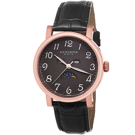 Akribos XXIV Akribos Black Dial Gold Tone Black Leather Men's Watch AK633RG