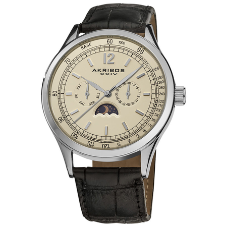 Akribos XXIV Akribos Champagne Dial Black Leather Men's Watch AK638SSW