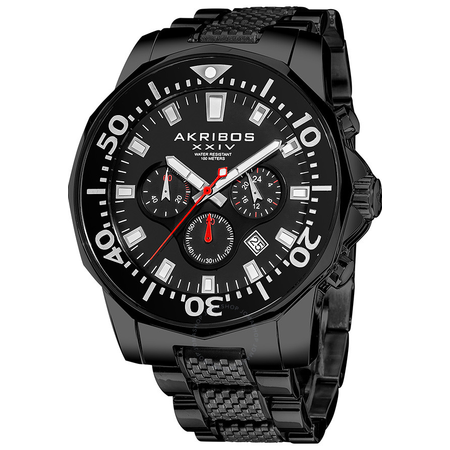 Akribos XXIV Akribos Conqueror Chronograph Black IP Stainless Steel Men's Watch AK561BK