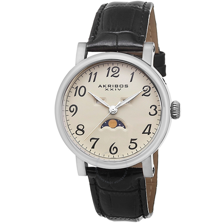 Akribos XXIV Akribos Cream Dial Black Leather Men's Watch AK633SSW