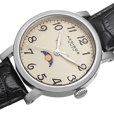 Akribos XXIV Akribos Cream Dial Black Leather Men's Watch AK633SSW