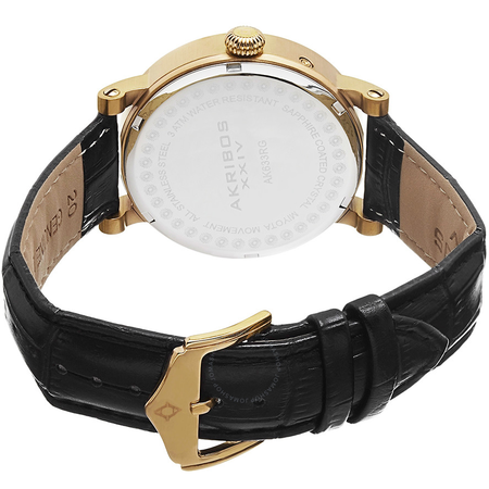 Akribos XXIV Akribos Cream Dial Gold Tone Stainless Steel Black Leather Men's Watch AK633YG