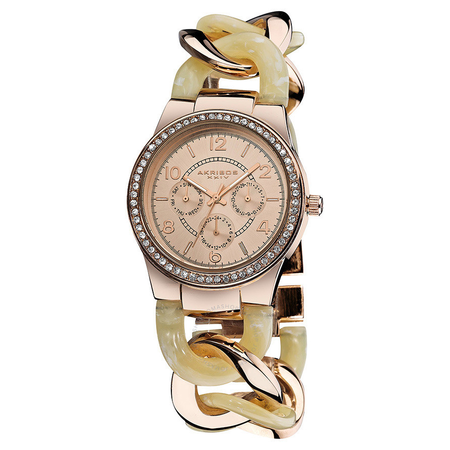 Akribos XXIV Akribos GMT Multi-Function Ivory Resin and Rose Gold-tone Ladies Watch AK562RG