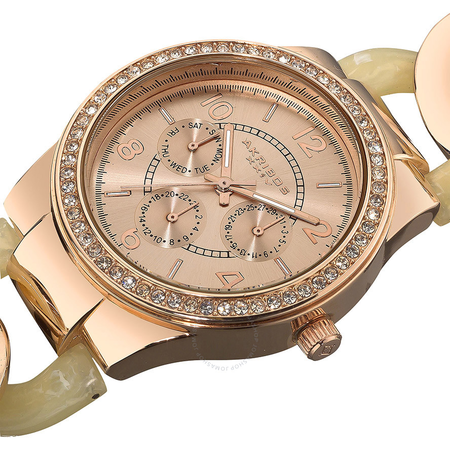 Akribos XXIV Akribos GMT Multi-Function Ivory Resin and Rose Gold-tone Ladies Watch AK562RG