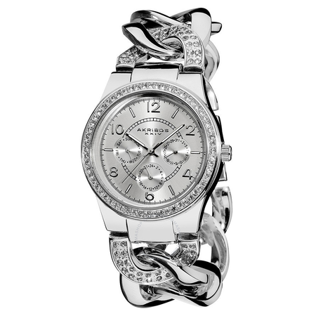 Akribos XXIV Akribos GMT Multi-Function Silver-Tone Ladies Watch AK558SS