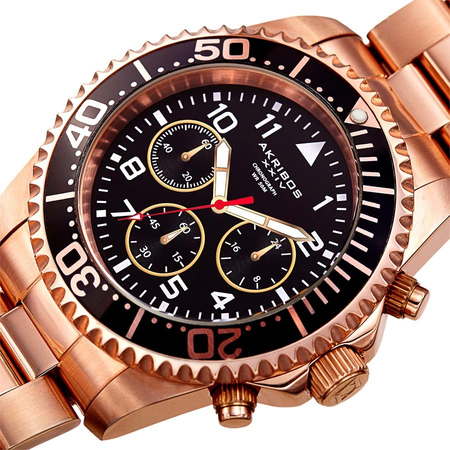 Akribos XXIV Black Dial Chronograph Rose Gold-Tone Men's Watch AK950RGBK