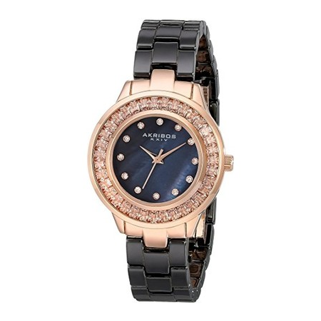 Akribos XXIV Black Mother Of Pearl Dial Quatrz Ladies Watch AK781BKR