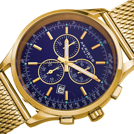 Akribos XXIV Blue Dial Chronograph Gold-Tone Men's Watch AK625BU