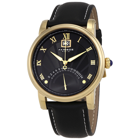 Akribos XXIV Essential Black Dial Men's Leather Watch AK913YG