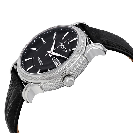 Akribos XXIV Silver Dial Black Leather Men's  Watch AK726SSB
