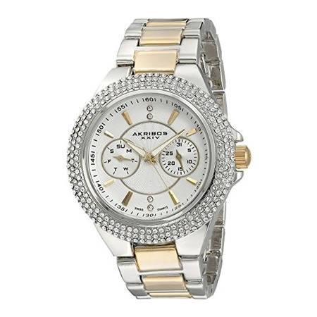 Akribos XXIV Silver Dial Two Tone Alloy Ladies Watch AK789TTG