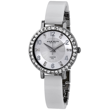 Akribos XXIV Silver Dial White Ceramic Ladies Watch AK758SSW