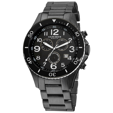 Akribos XXIV Ultimate Chronograph Black Ion-plated Steel Bracelet Men's Watch AK616WT