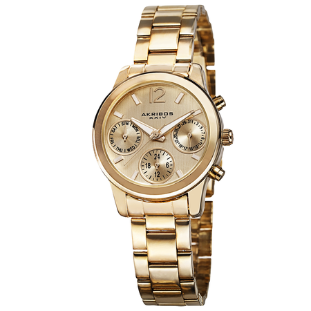 Akribos XXIV Ultimate Multi-Function Gold Dial Gold-tone Ladies Watch AK709YG