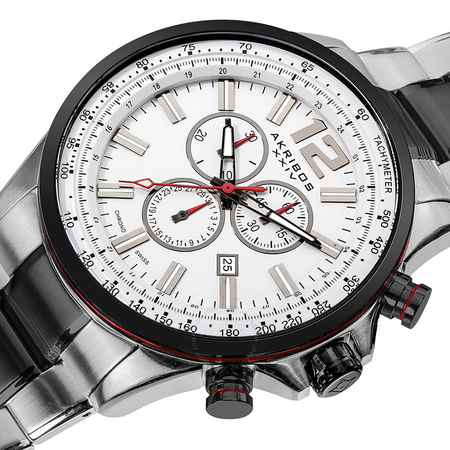 Akribos XXIV White Dial Two-tone Steel Chronograph Men's Watch AK619SSB