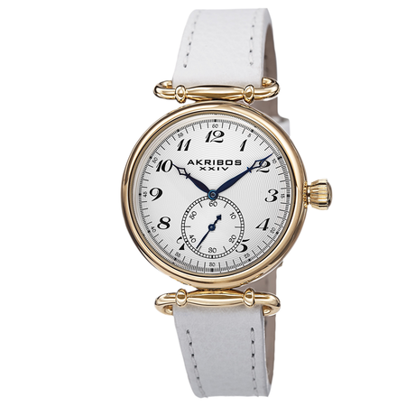 Akribos XXIV White Dial White Leather Ladies Watch AK704WT