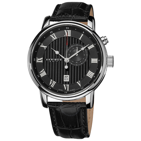Akribos XXIV Black Dial Black Leather Men's Watch AK595SS
