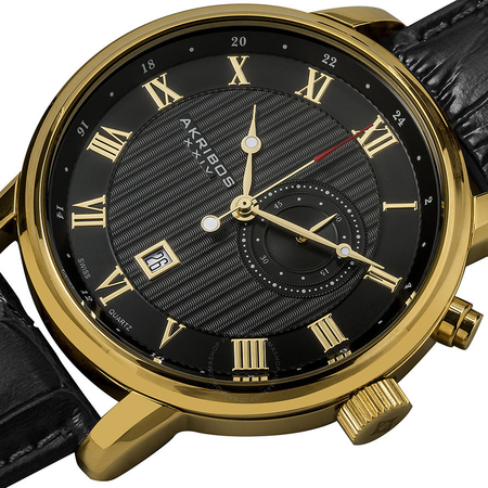 Akribos XXIV Black Dial Brown Leather Men's Watch AK595YG